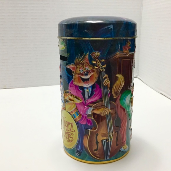 VINTAGE CHURCHILL JAZZ CATS CARTOON BAND MUSIC ENGLISH TOFFEE TIN MONEY BOX - Picture 3 of 7